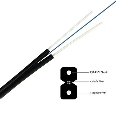 Zwarte / witte staaldraad of FRP glasvezel druppelkabel FTTH plat GJXH binnenshuis leerkabel